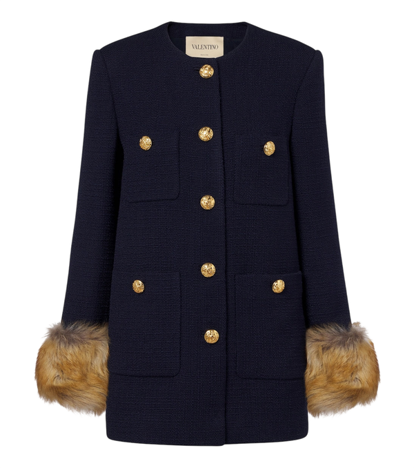 Valentino Shearling-trimmed wool-blend tweed jacket