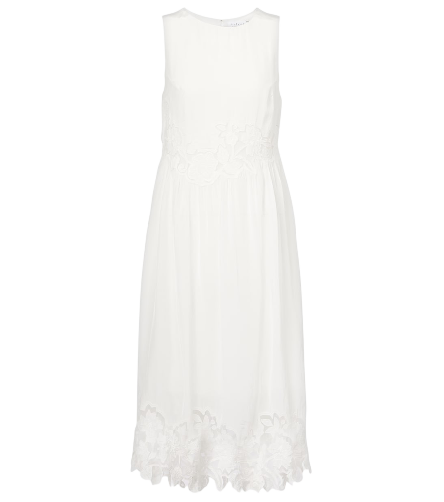 Velvet Bianca lace-trimmed midi dress