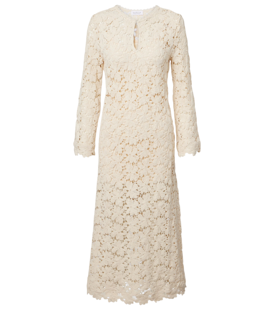 Velvet Jovie cotton-blend guipure lace midi dress