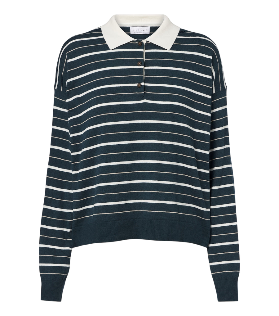 Velvet Pulôver polo listrado Kaelin em algodão e cashmere