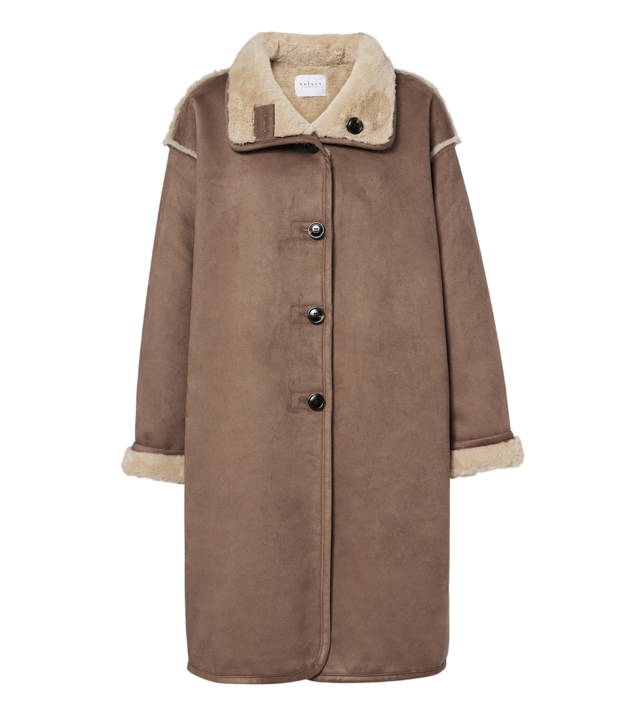 Velvet Yves teddy-trimmed coat