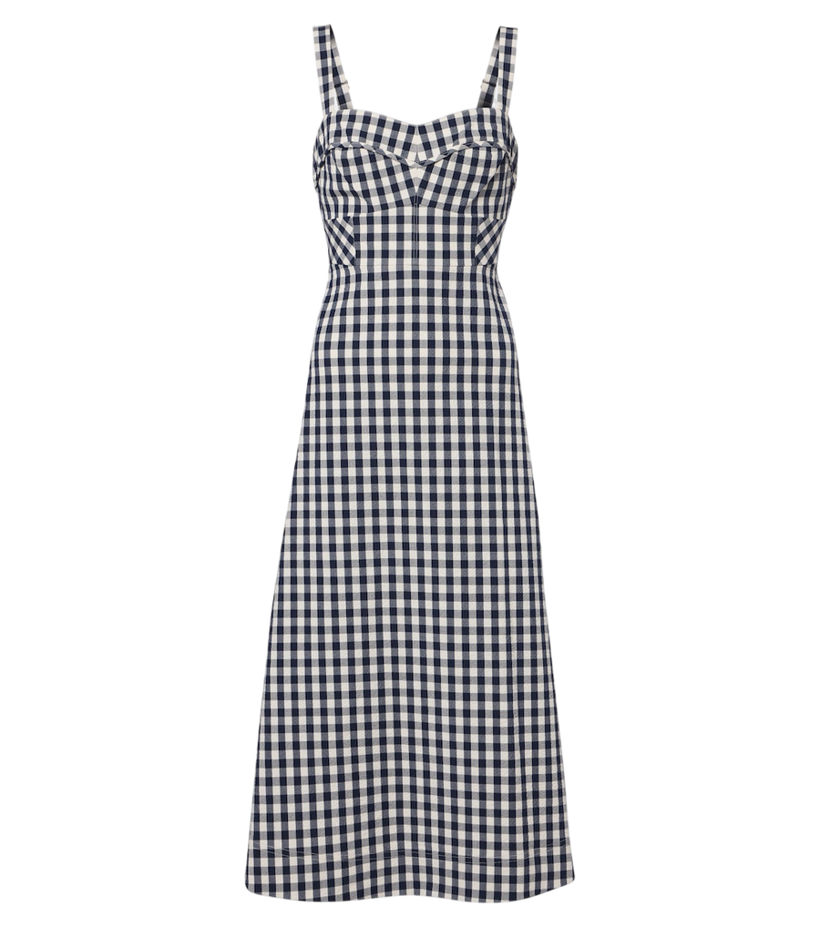 Vestido midi de algodón con estampado vichy Aila de Veronica Beard