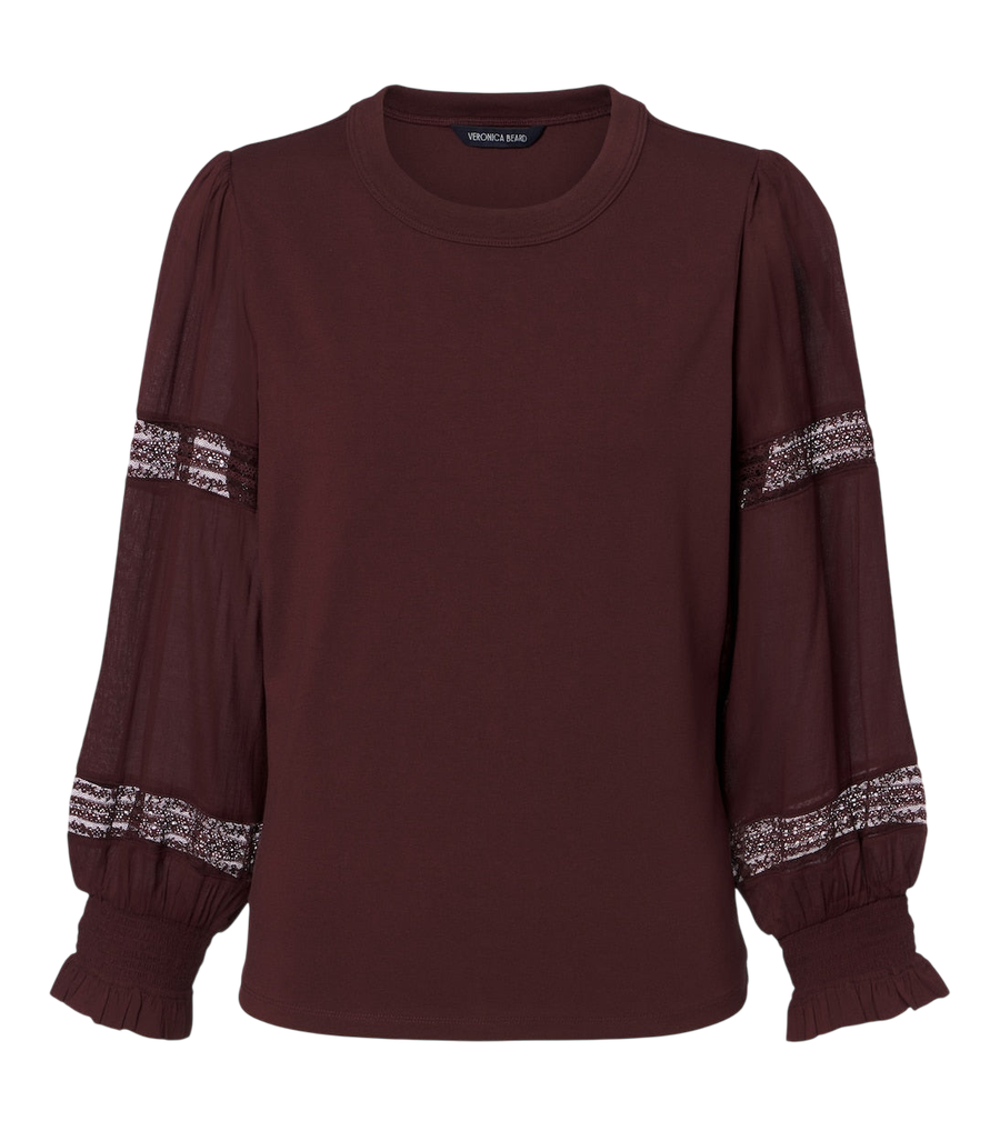 Veronica Beard Bellamie lace-trimmed cotton-blend jersey top
