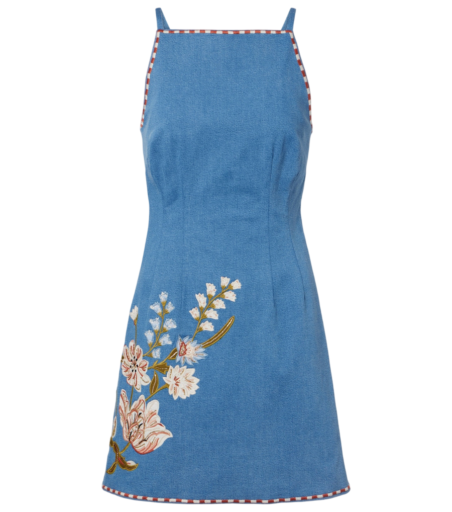 Mini-robe en denim à fleurs Veronica Beard Chester