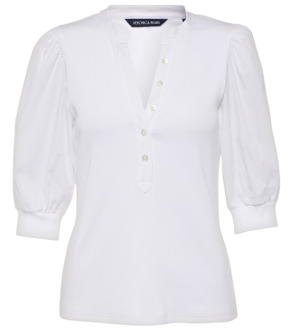 Veronica Beard Blusa Coralee de mangas bufantes em mistura de algodão