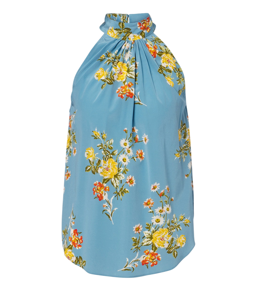 Top de mezcla de seda con cuello halter y estampado floral Kovi de Veronica Beard