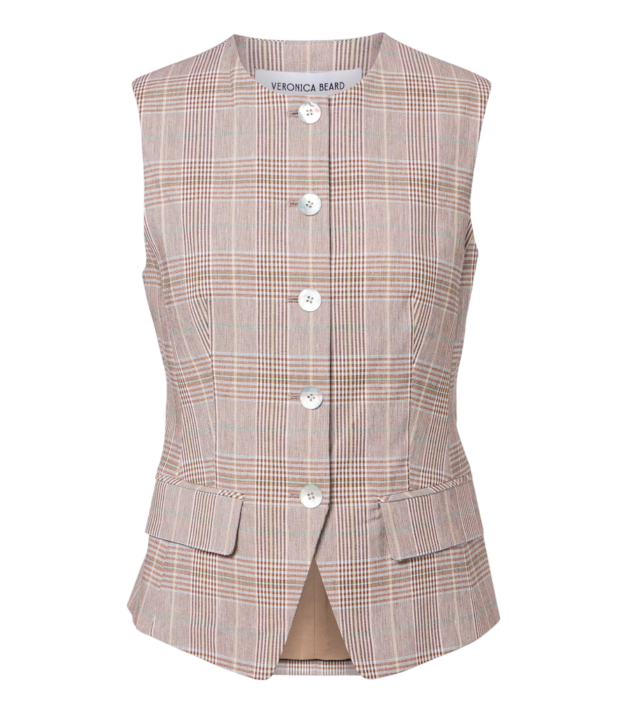 Gilet Veronica Beard Lois à carreaux en mélange de coton et lin