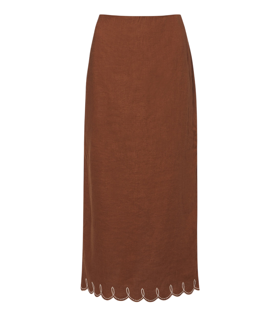 Veronica Beard Malou embroidered linen midi skirt