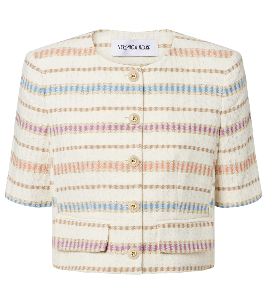 Veronica Beard Orville striped cropped cotton-blend jacket