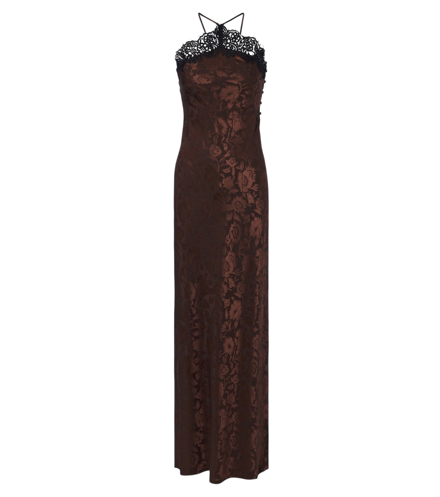 Vestido largo de mezcla de seda con jacquard floral Rue de Veronica Beard