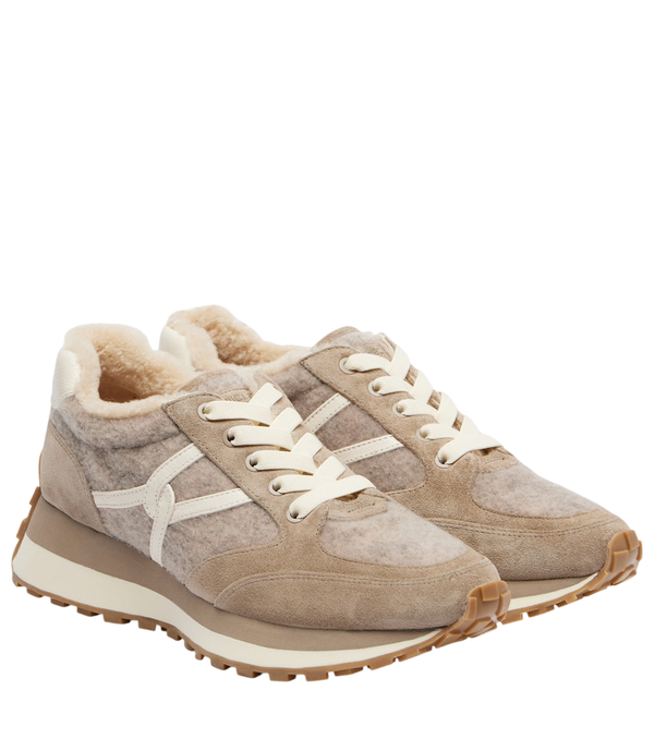 Veronica Beard Valentina suede-trimmed leather sneakers