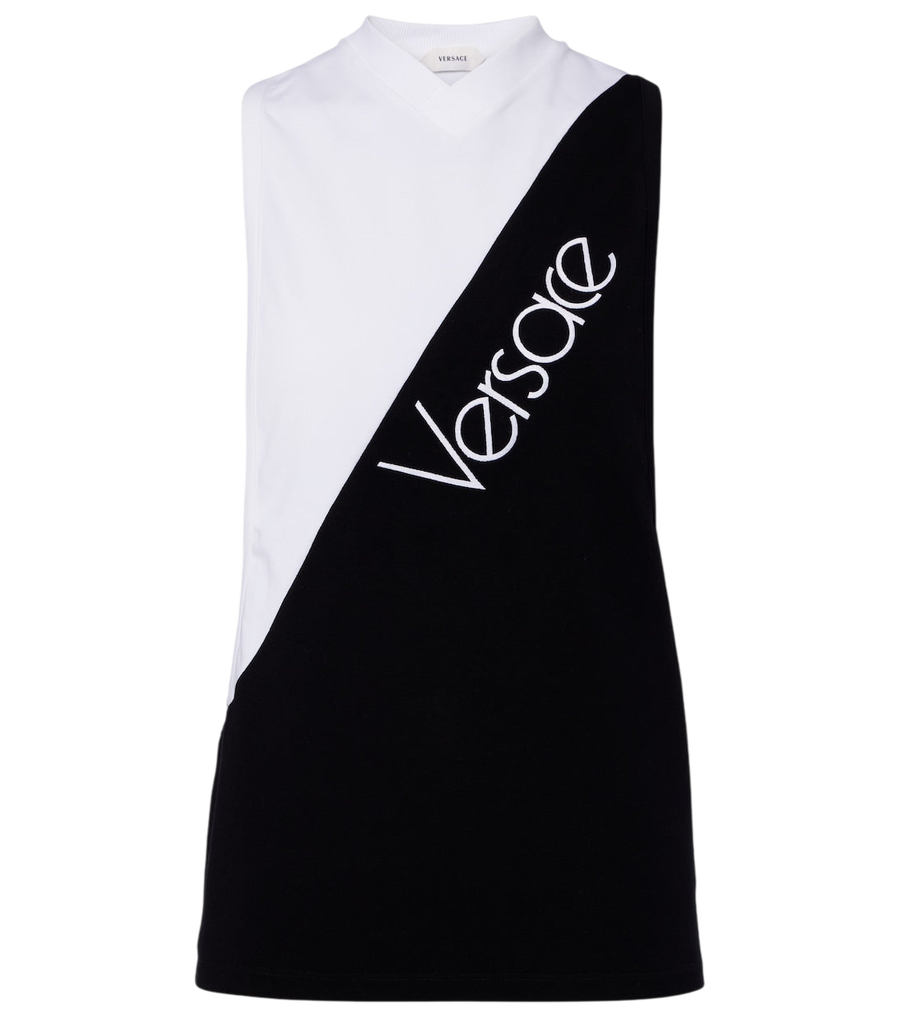 Camiseta de tirantes en mezcla de algodón con el logotipo de Versace bordado