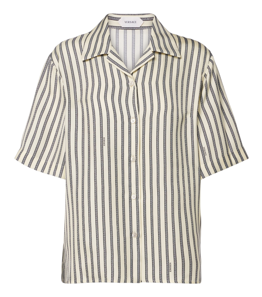 Camisa de sarga de seda a rayas Meandros de Versace