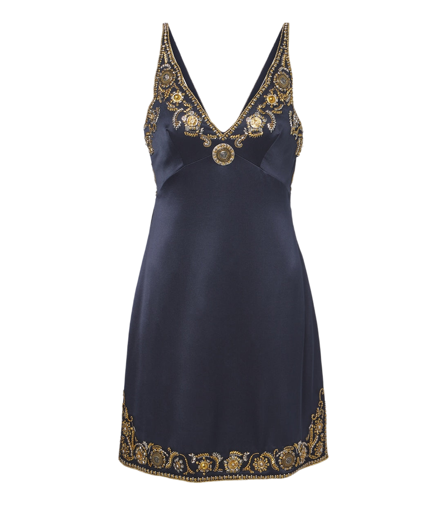 Versace Medusa embellished silk cady satin minidress