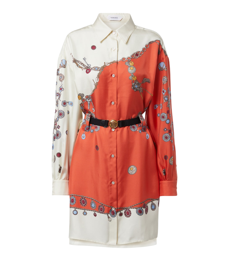 Versace Vestido camiseiro em sarja de seda estampada