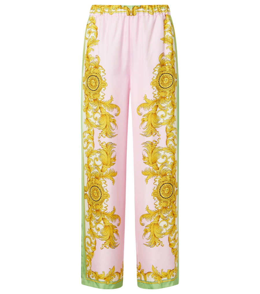 Versace Printed silk twill wide-leg pants