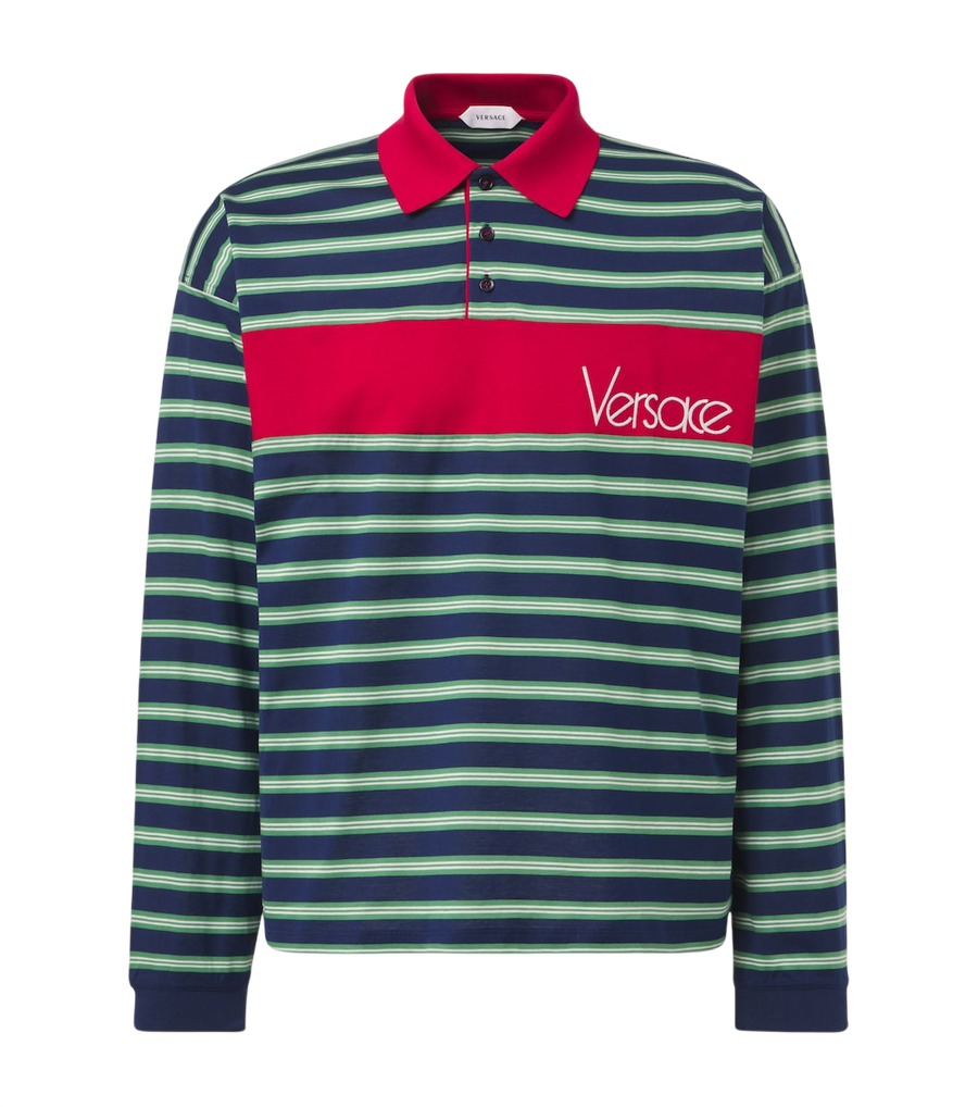Versace Striped cotton jersey polo shirt