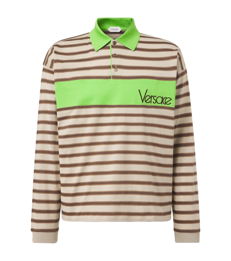 Versace Striped cotton jersey polo shirt