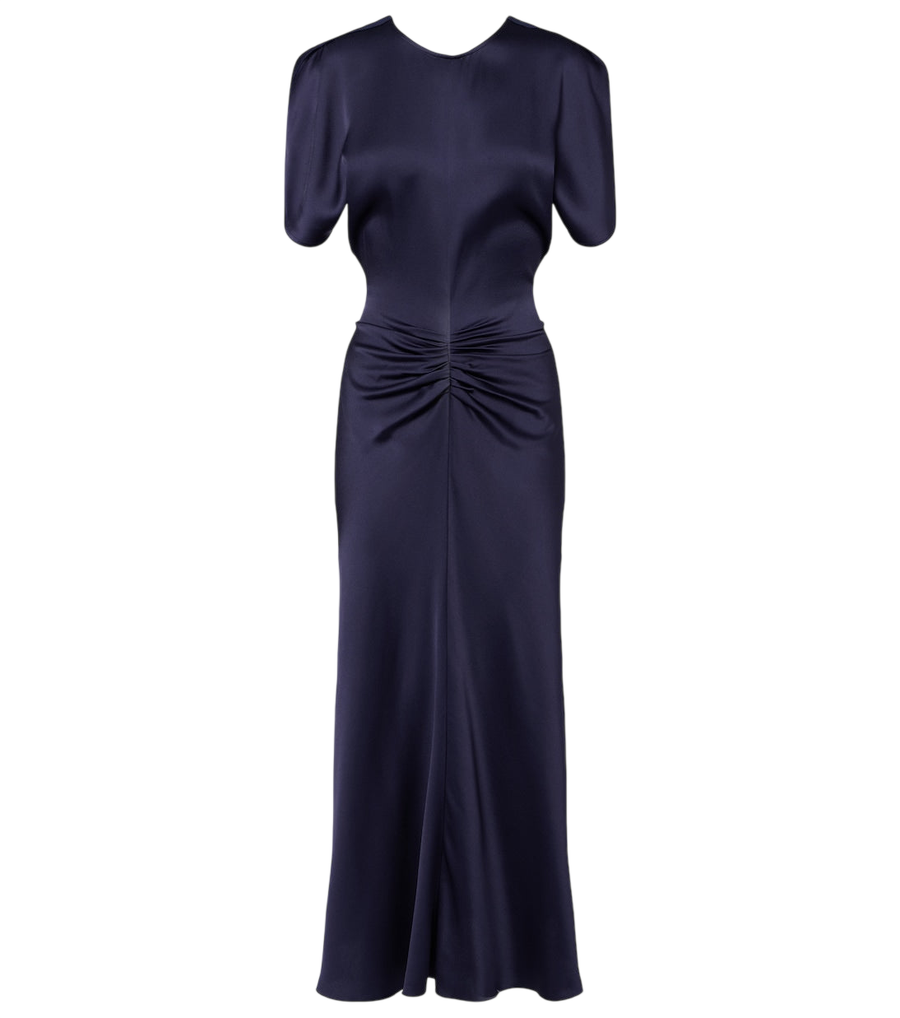 Vestido midi de satén con fruncido Bela de Victoria Beckham