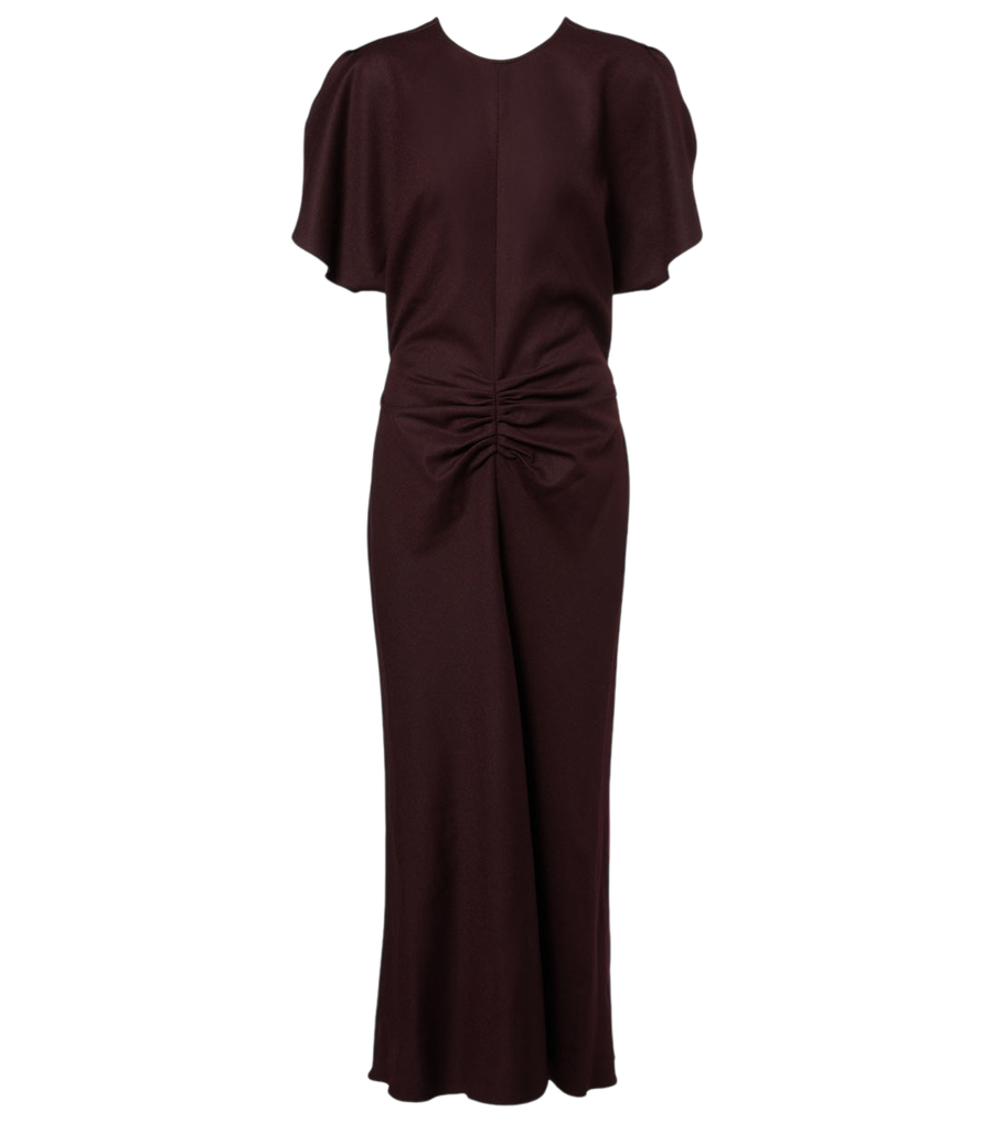 Vestido midi Victoria Beckham Bela em lã virgem franzida
