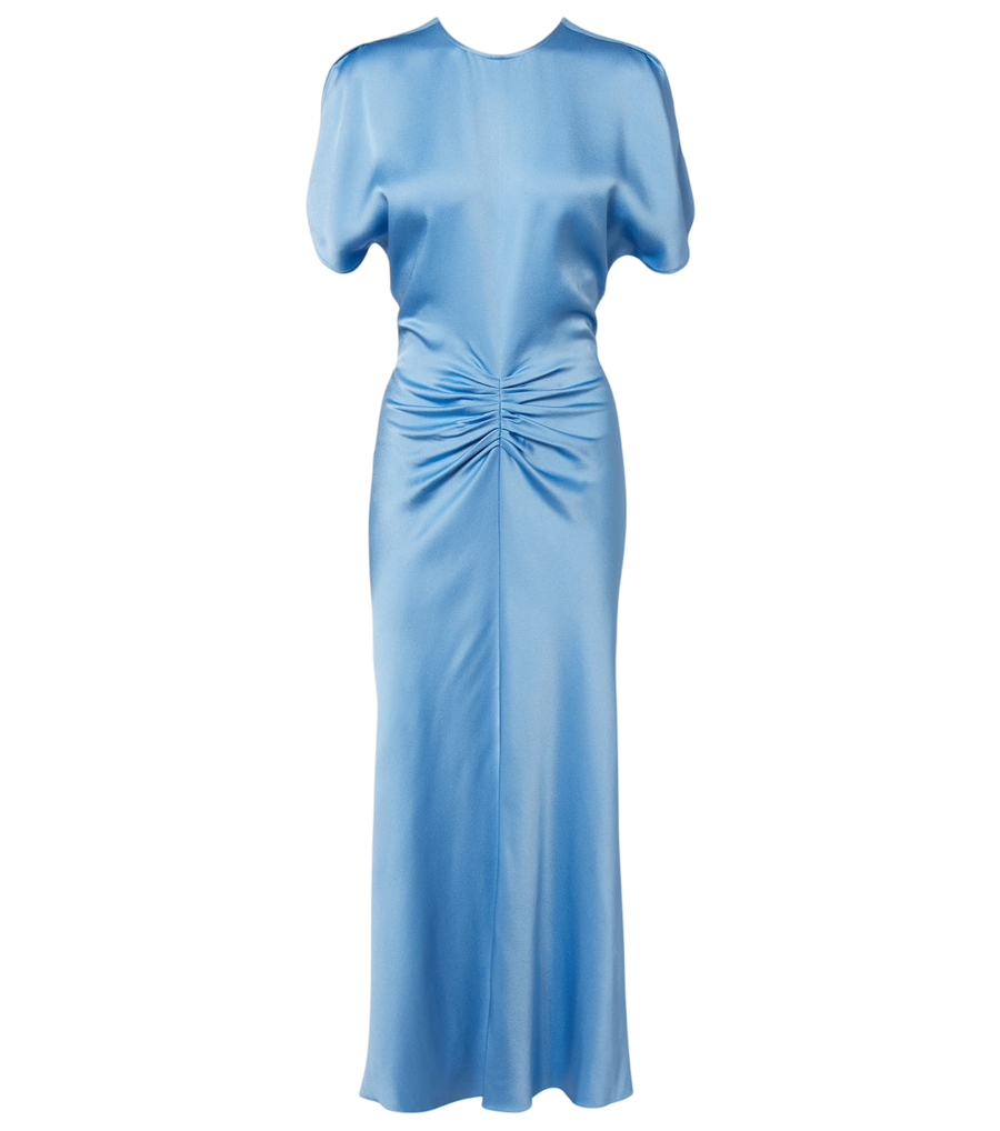 Robe midi froncée en satin Victoria Beckham