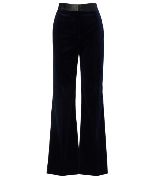 Victoria Beckham Pantaloni a gamba larga in velluto con finiture in raso