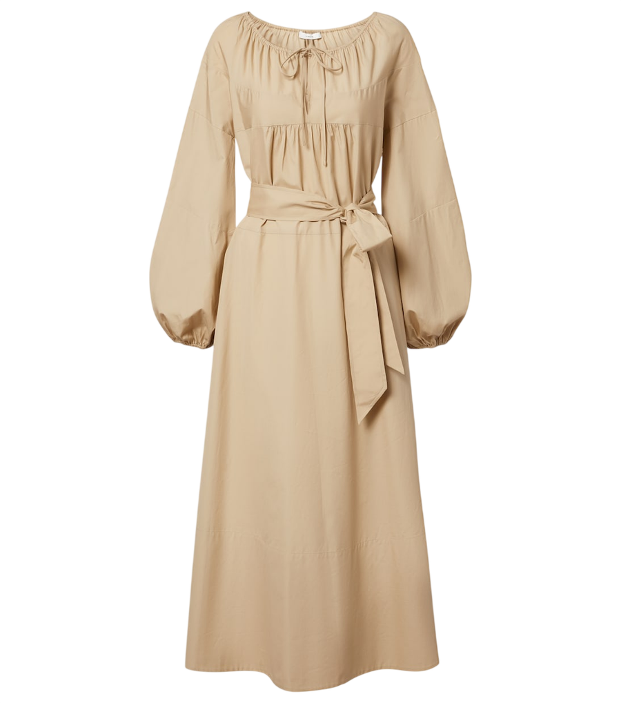 Vince Vestido midi em popelina de algodão com cinto