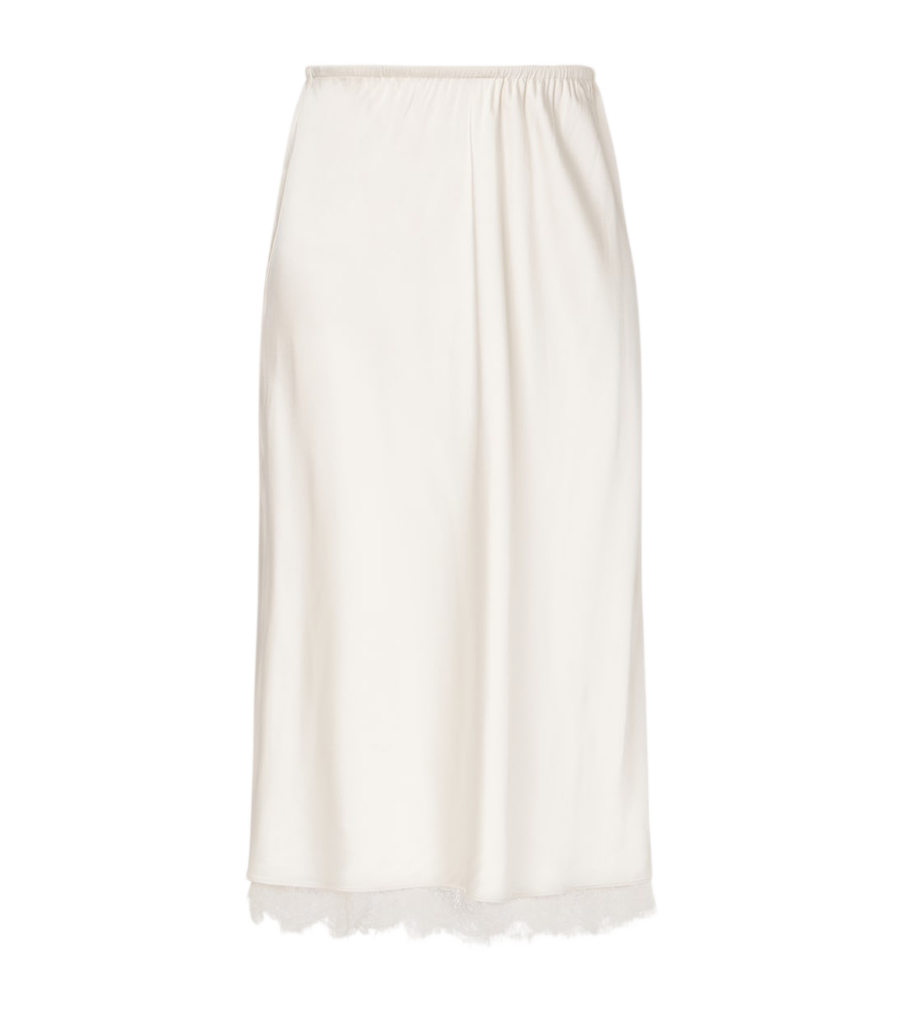 Vince Lace-trimmed satin midi skirt