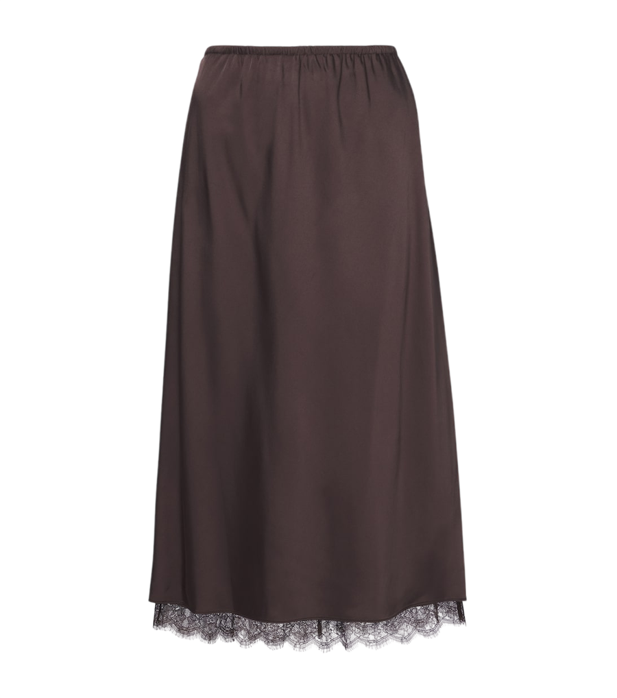 Vince Lace-trimmed satin midi skirt