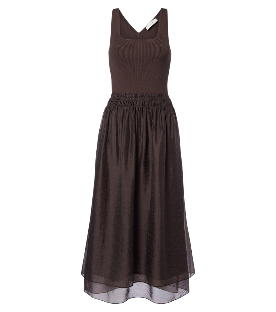 Vestido midi fruncido de punto acanalado Vince