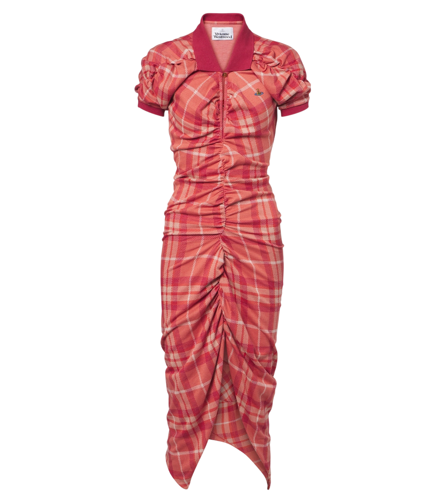 Vivienne Westwood Vestido midi Pulling em algodão aos quadrados com franzidos