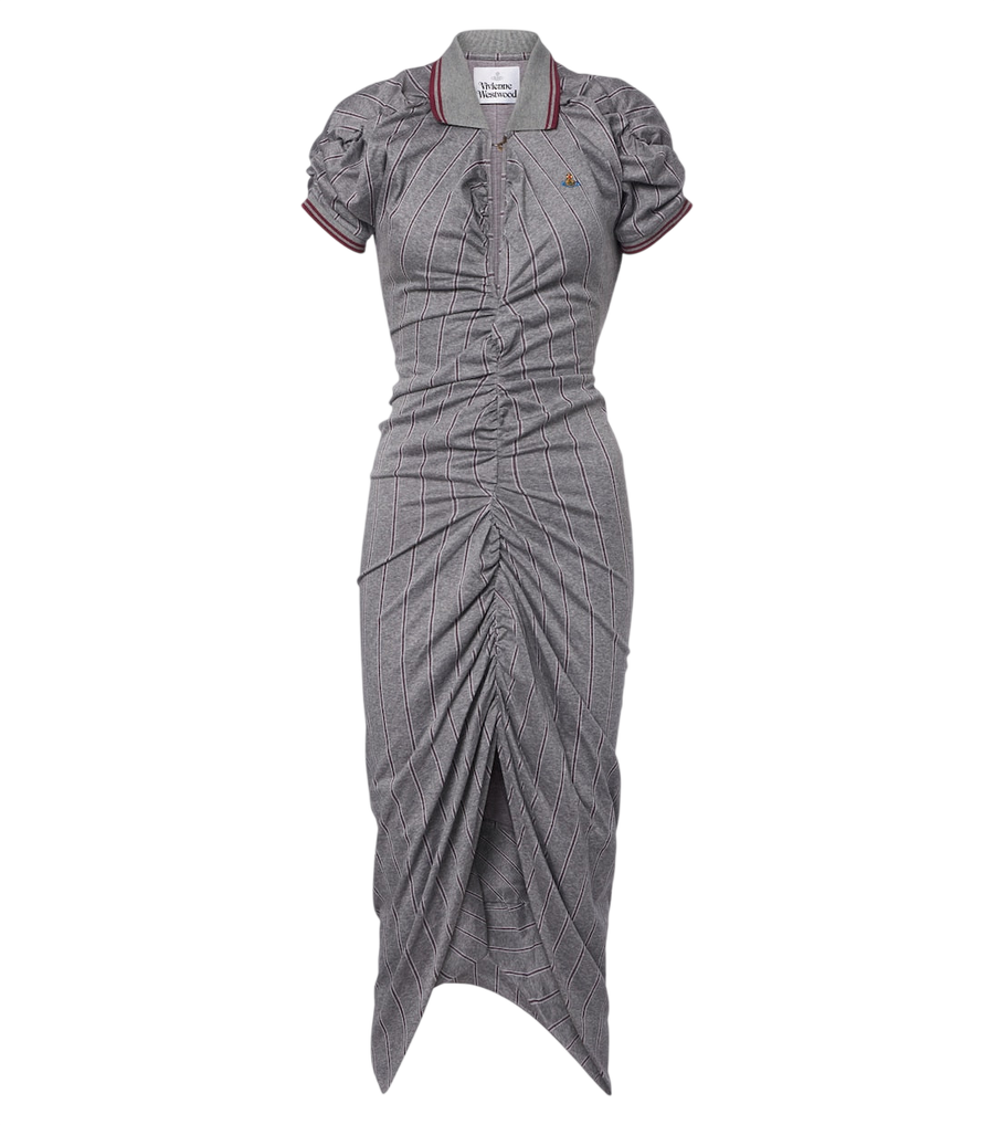Vestido midi de algodón fruncido a rayas de Vivienne Westwood