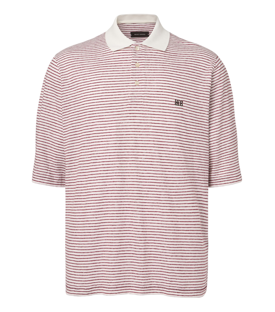 Wales Bonner Bask striped linen and cotton polo shirt