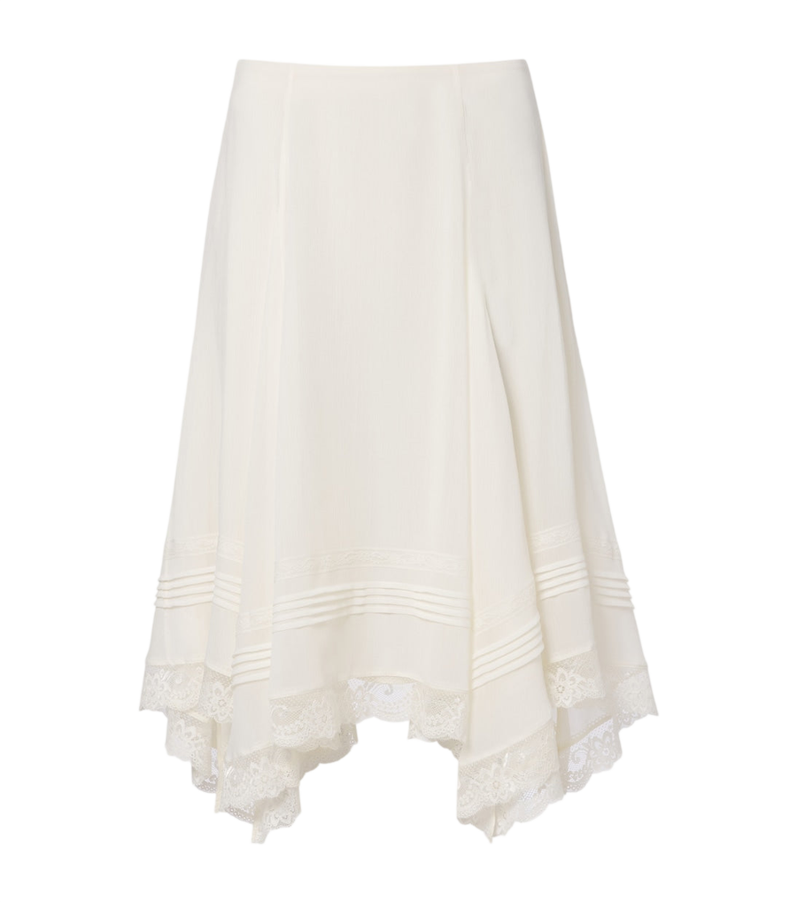 Xu Zhi Asymmetric lace-trimmed midi skirt