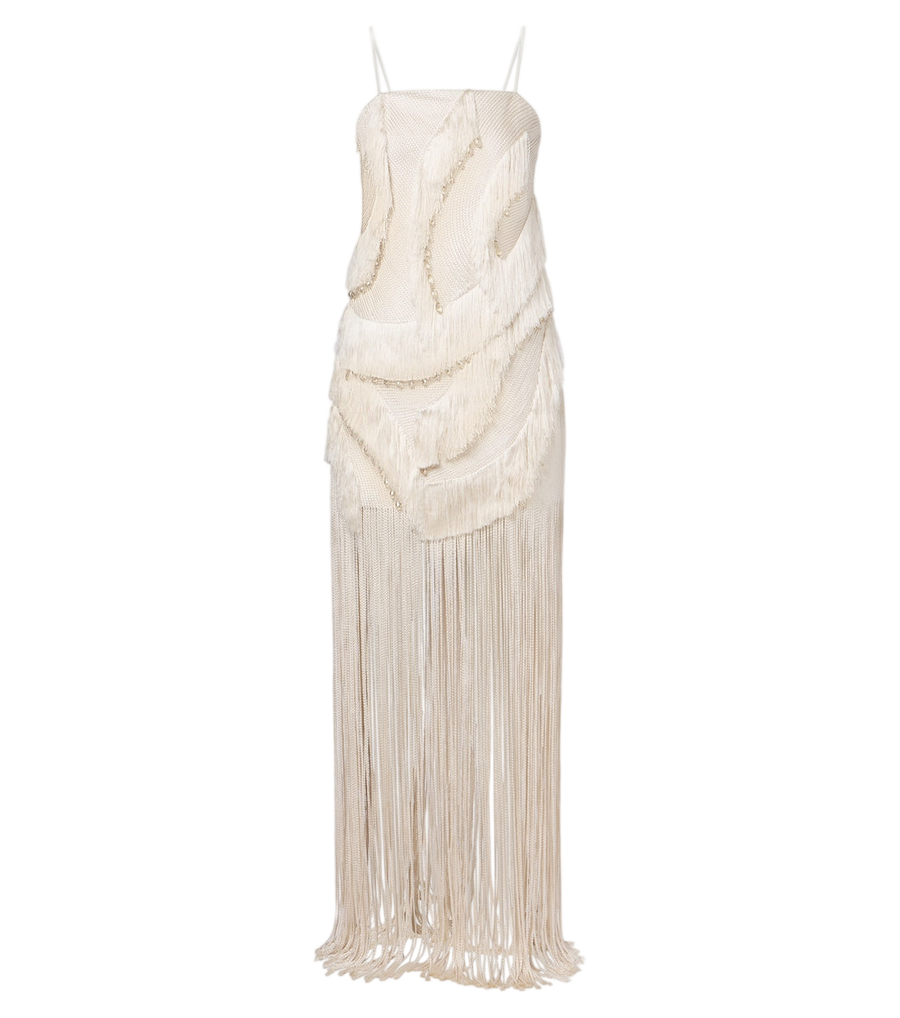 Minivestido con flecos adornados de Xu Zhi