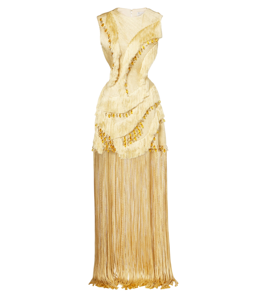 Xu Zhi Embellished fringed open-back minidress
