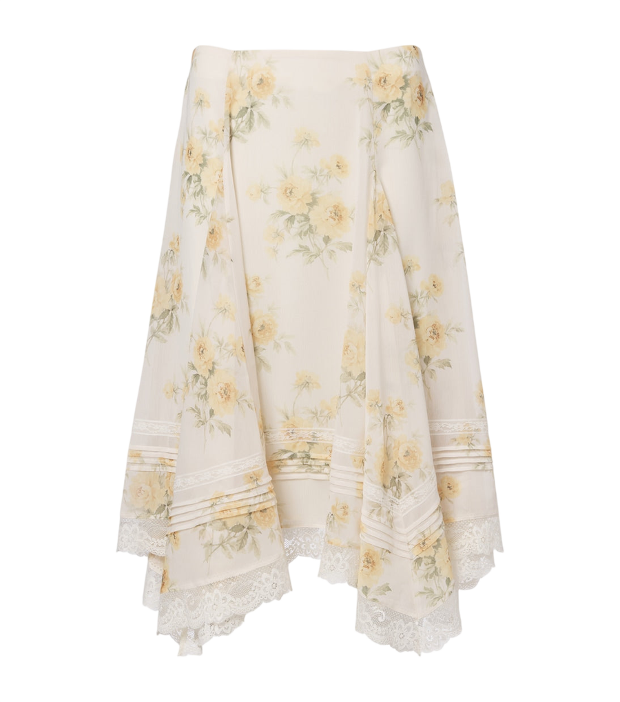 Xu Zhi Gonna midi asimmetrica con bordo in pizzo floreale