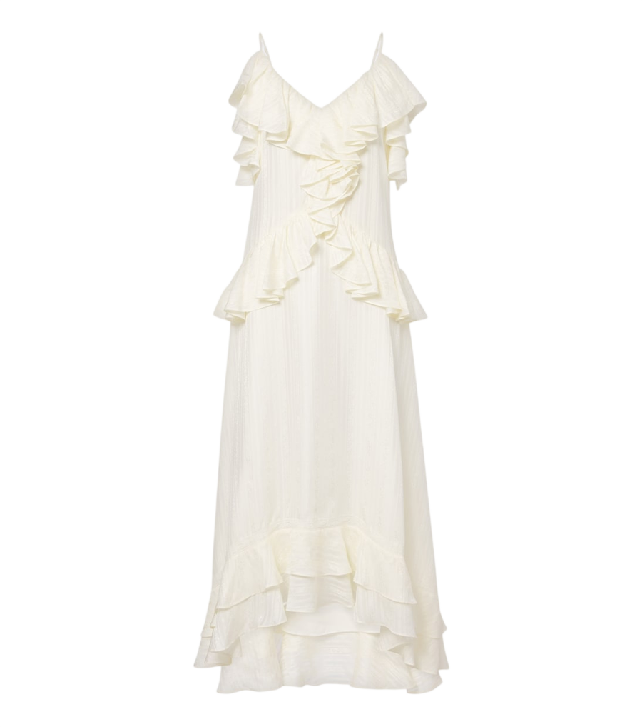 Vestido midi de mezcla de seda con ribete de encaje de Xu Zhi