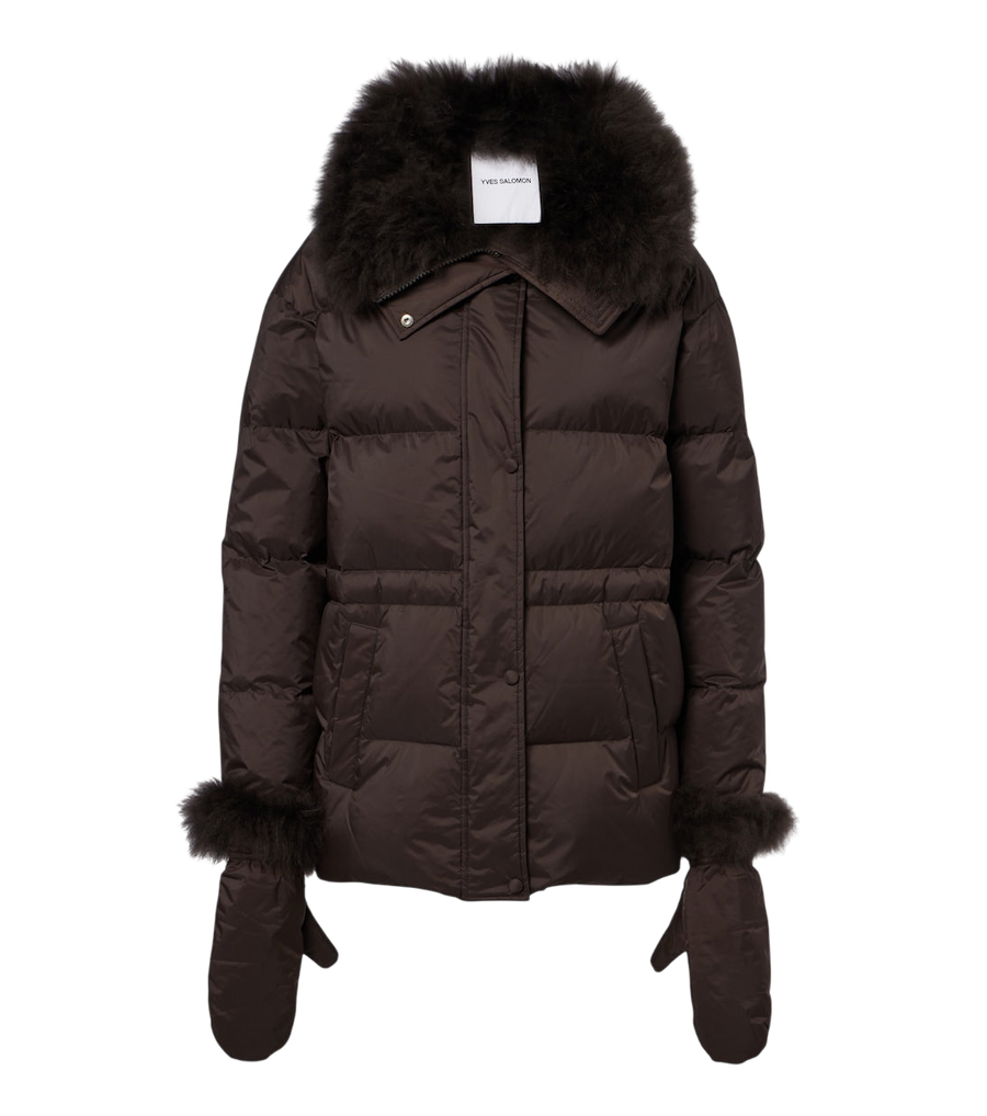 Yves Salomon Set of calf-hair trimmed down jacket and gloves