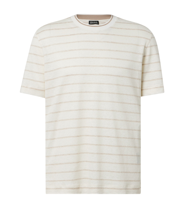 Zegna Striped linen and silk-blend T-shirt