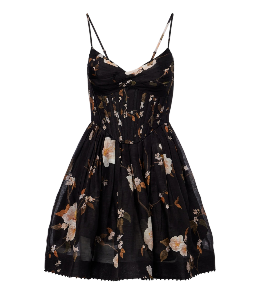 Vestido corsé de lino y seda con estampado floral Ascent de Zimmermann