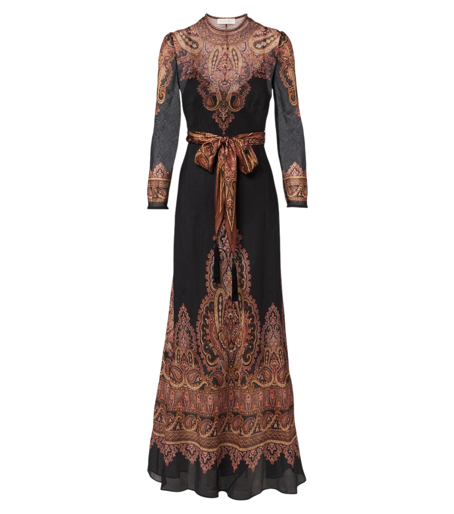 Vestido largo de lino y seda con estampado paisley Ascent de Zimmermann