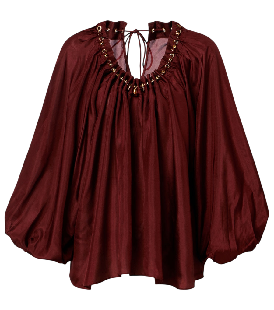 Blusa Zimmermann Aster asimétrica de seda habotai con cuentas