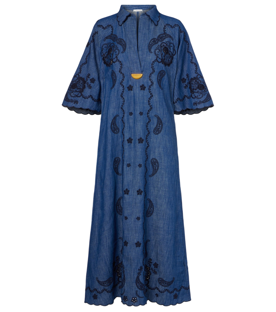 Vestido midi de mezclilla bordado Aster de Zimmermann