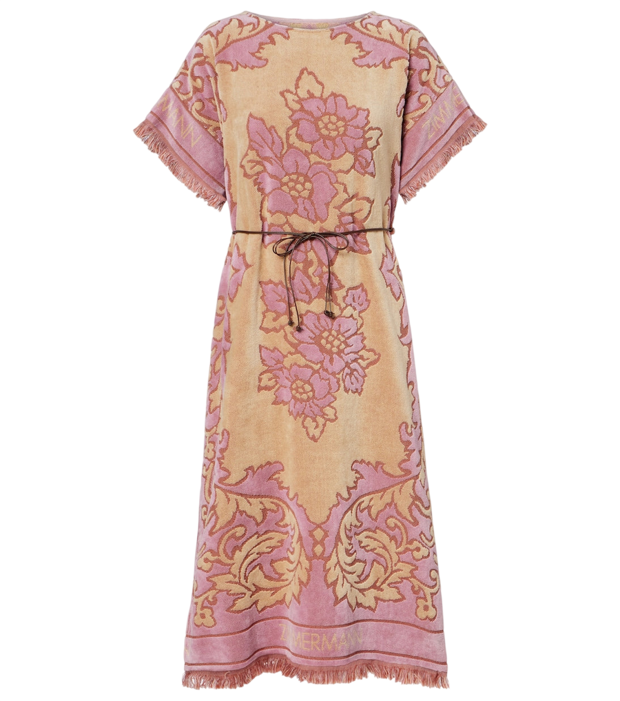 Robe midi en tissu éponge de coton à fleurs et franges Aster de Zimmermann