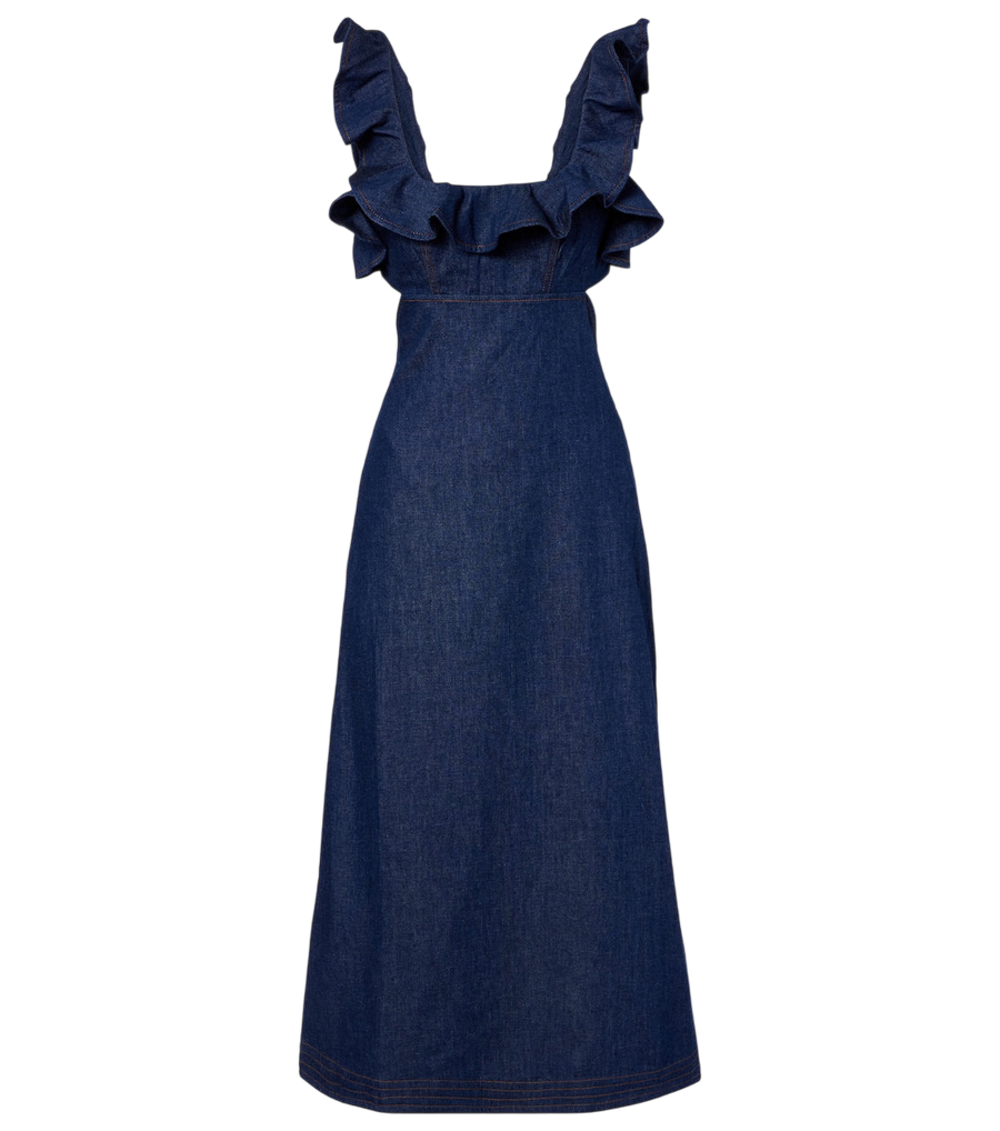 Zimmermann Abito midi Aster in denim con volant