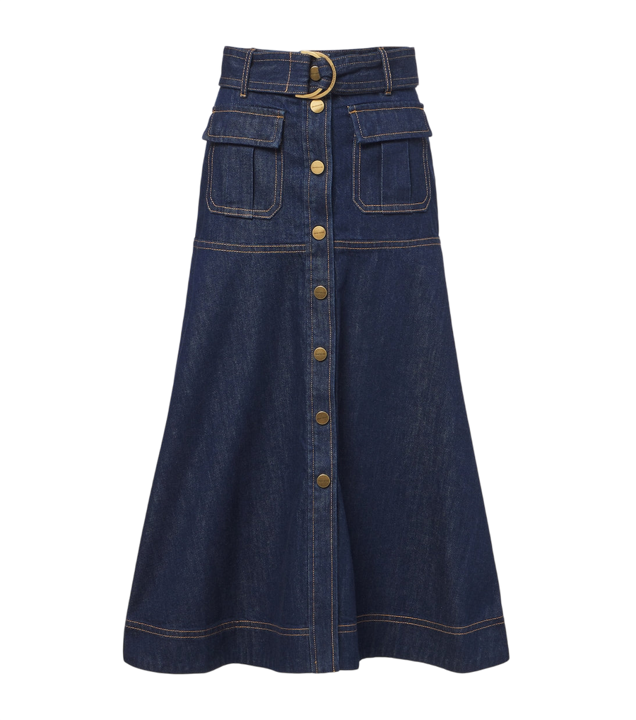 Zimmermann Belted denim midi skirt