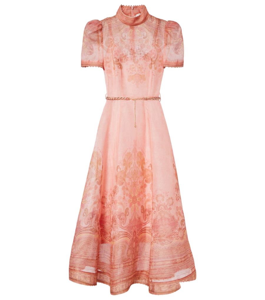 Robe midi Zimmermann en lin et soie à motif cachemire et ceinture