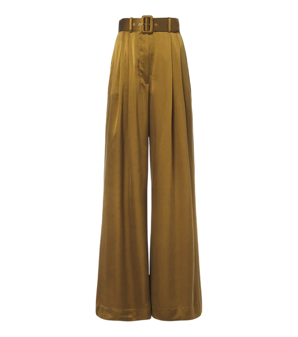 Pantalones anchos de seda plisados con cinturón de Zimmermann
