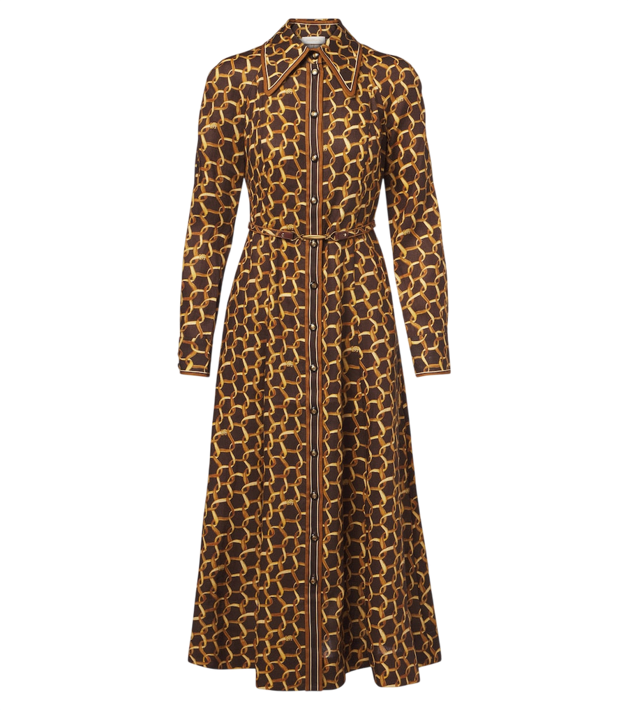 Robe chemise imprimée en lin ceinturée Zimmermann